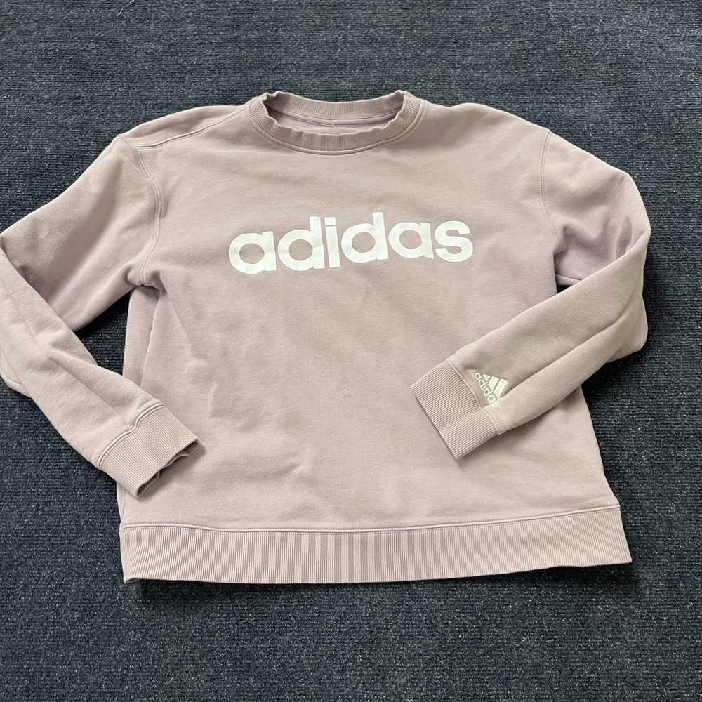 Adidas Sweatshirt Womens Medium Mauve Pink Crewneck Logo Pullover Fleece